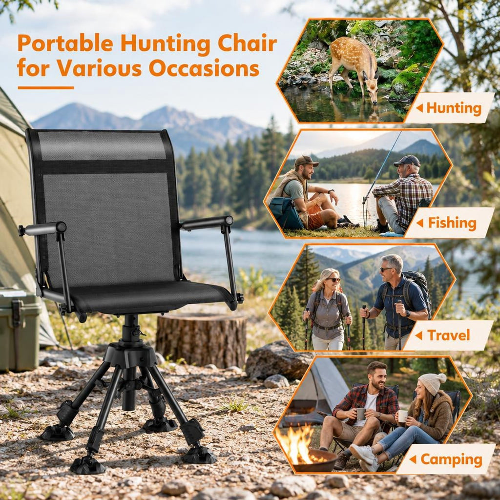 Airfind Folding Swivel Patio Chair with 4 Adjustable Leg, PP Steel Nylon Frame, 21.5 x 21.5 x 33.5-42 Footprint, Black