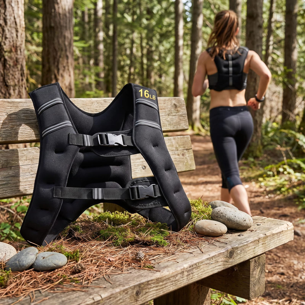 Airfind 16 LB Workout Weighted Vest with Adjustable Buckles and Reflective Strips for Running Walking and Strength Training, Black
