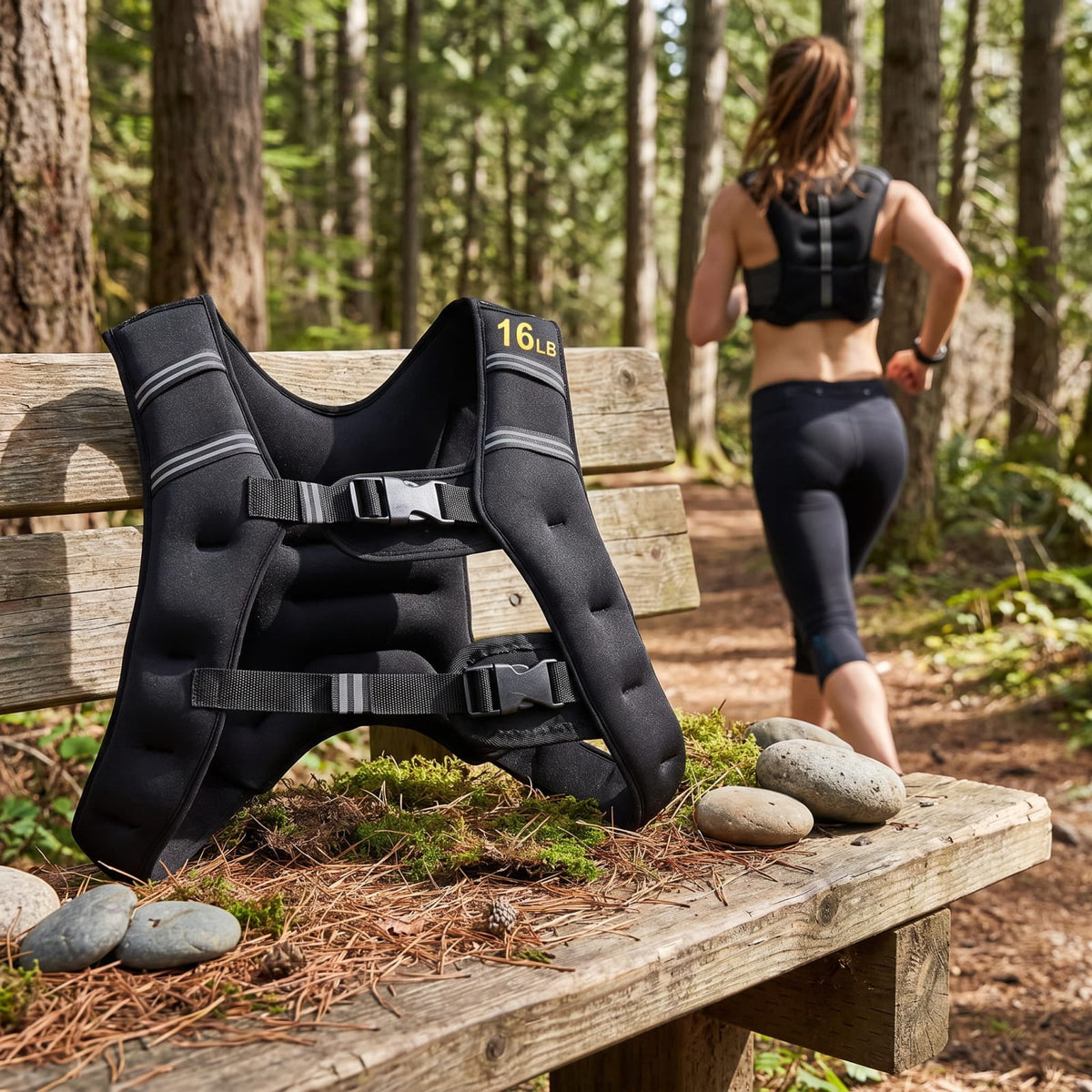 Airfind 16 LB Workout Weighted Vest with Adjustable Buckles and Reflective Strips for Running Walking and Strength Training, Black