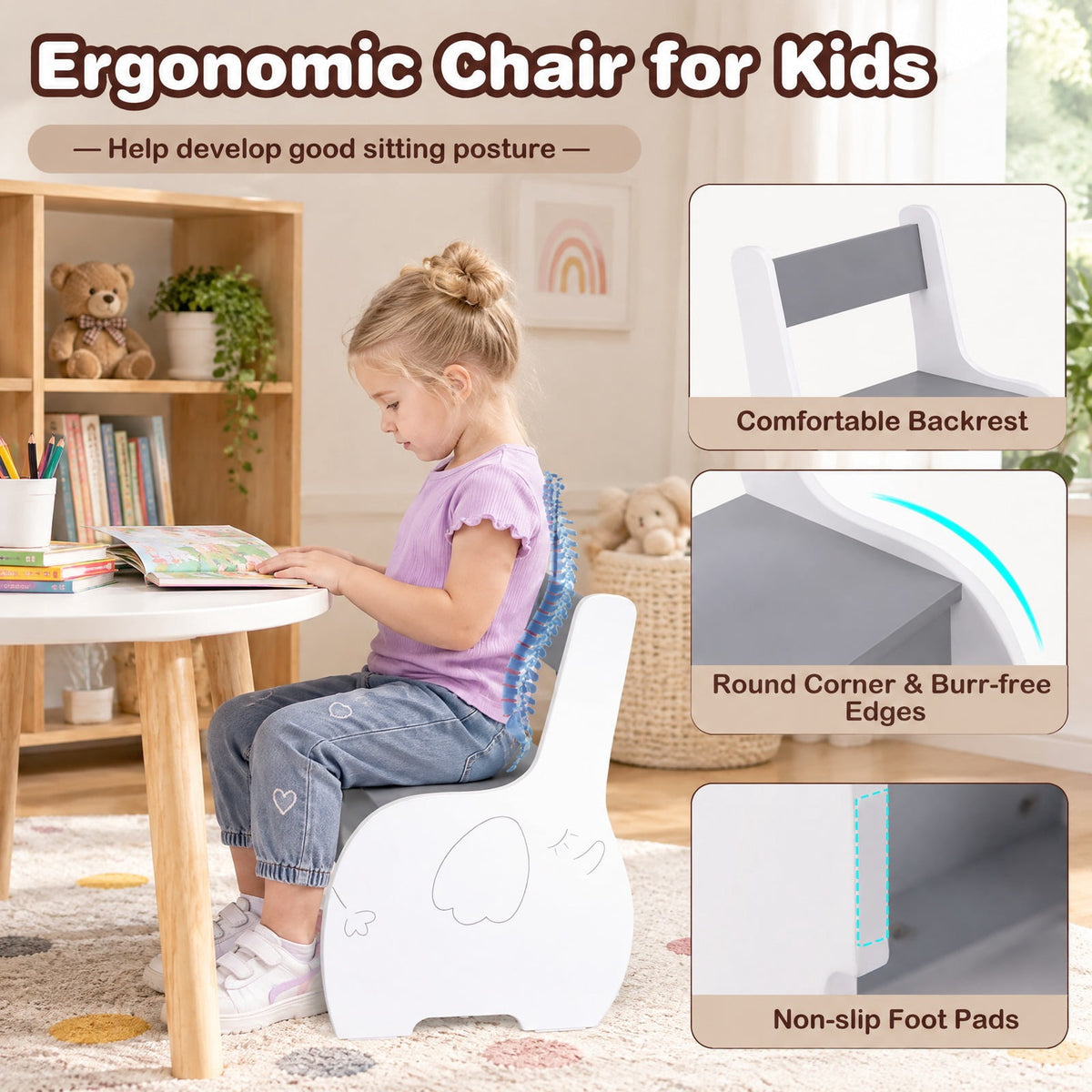 Airfind 4-in-1 Wooden Activity Kids Table and Chairs with Storage and Detachable Blackboard, 66 lbs Capacity, MDF Frame, for 3-6 Years old, Gray