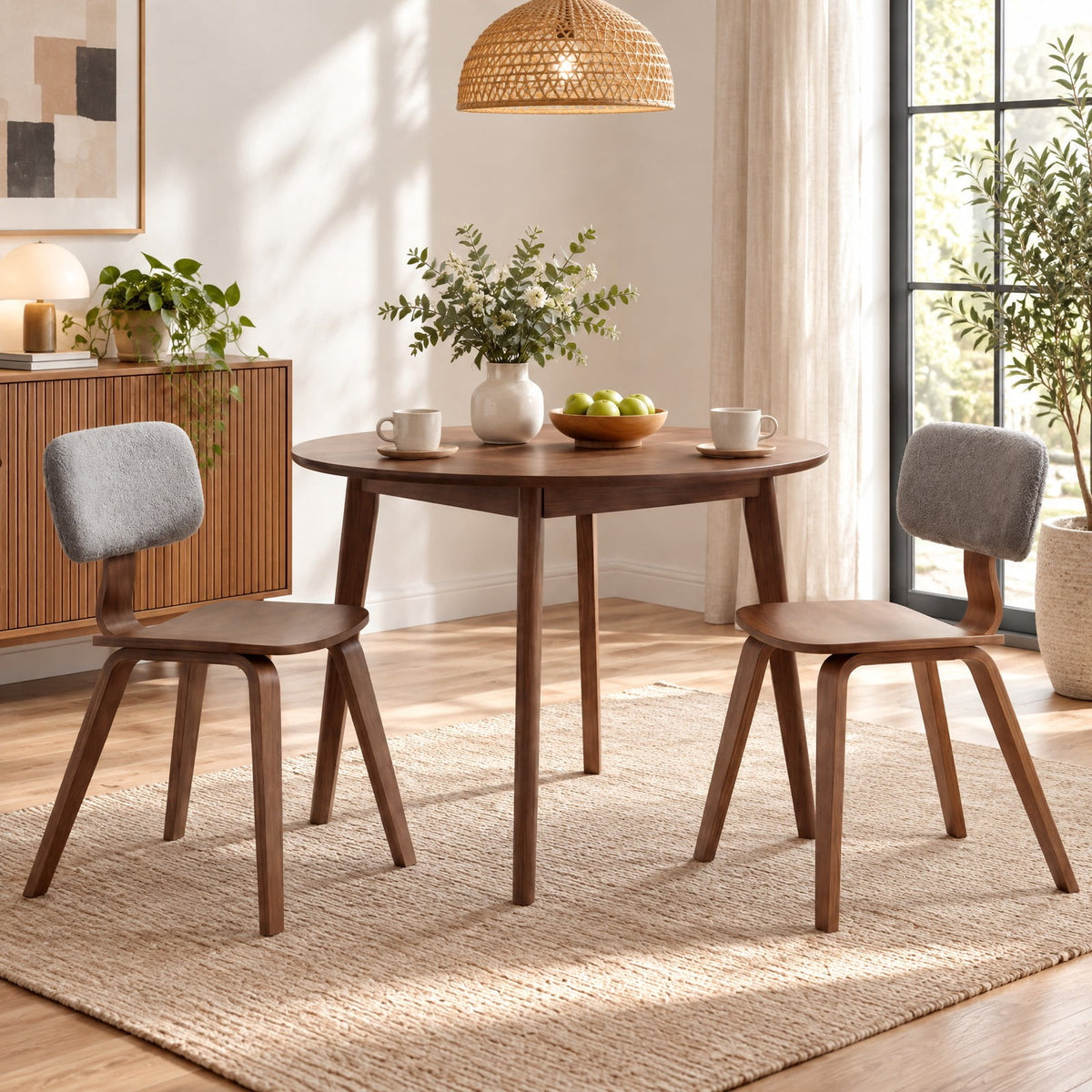Airfind Set of 2 Rubber Wood Dining Room Chairs with Teddy Velvet Padded Backrest, Capacity 330 lbs Capacity, Rubber Wood Teddy Velvet Sponge Frame