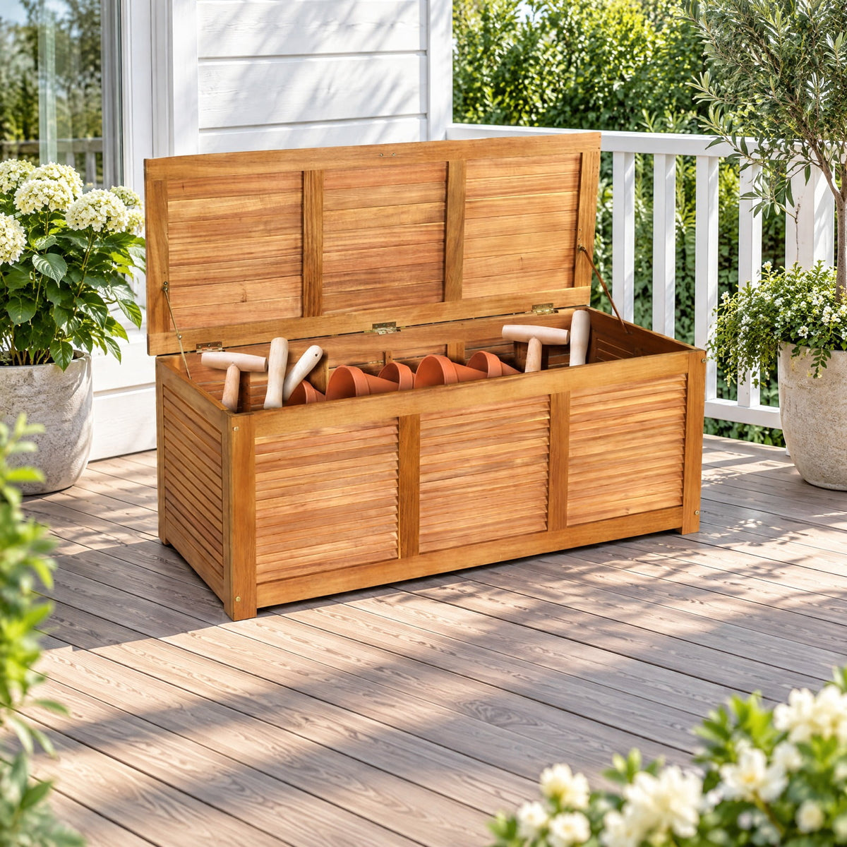 Airfind 46 Gallon Acacia Wood Storage Bench Box for Patio Garden Deck, 355 lbs Capacity, Acacia Wood Frame, 45 Inch x 18 Inch x 18 Inch Footprint, Wood