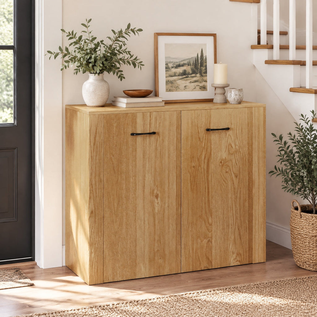 Airfind 38 Inch Buffet Modern Sideboard Cabinet with Storage, 88 lbs Capacity, Engineered Wood Frame, 38 Inch x 15.5 Inch x 32.5 Inch Footprint, Natural