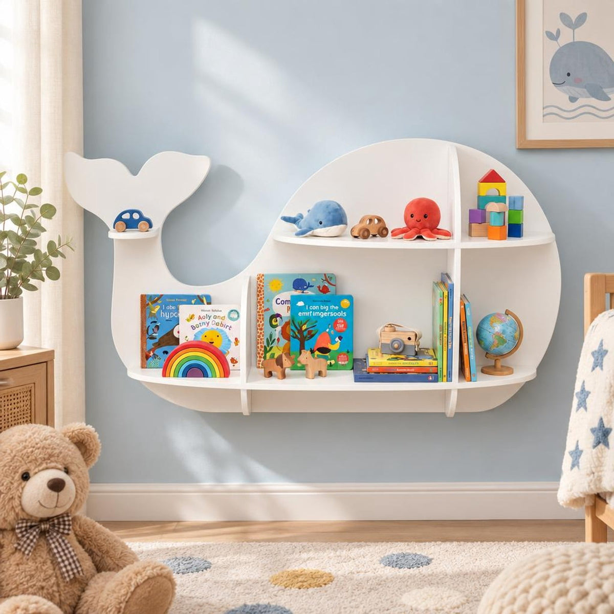 Airfind Floating Dolphin Shelves Wall Mounted Storage Display Rack, 11 lbs Capacity, MDF Frame, 38 x 6 x 27 Footprint, White