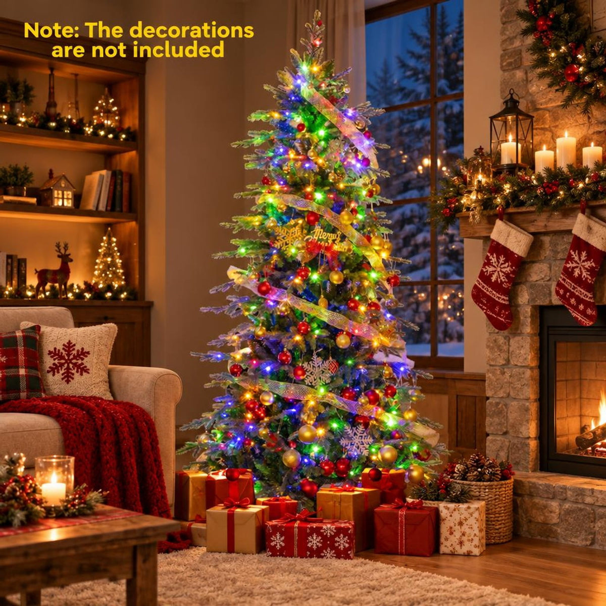 Airfind 9 Ft Pre-lit Artificial Christmas Tree with 560 Color-changeable LED Lights, 1770 Branch Tips, Remote Control, Green