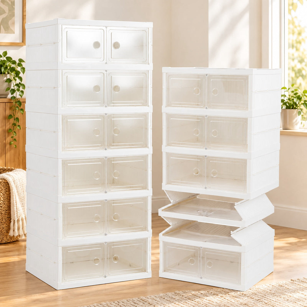Airfind 6-Tier Shoe Organizer with Clear Doors and Portable Design for 12 Pairs, PP Frame, 17.5in x 13.5in x 42.5in Footprint, White