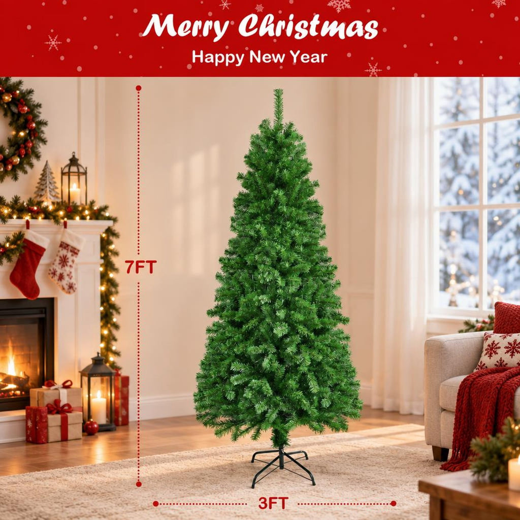 Airfind Pre-lit Multi-Colored Fiber Optic Spruce Artificial Christmas Tree-7 ft, PVC Metal Fiber Optic Height: 5/7 Ft Width: 2.5/3 Ft Frame