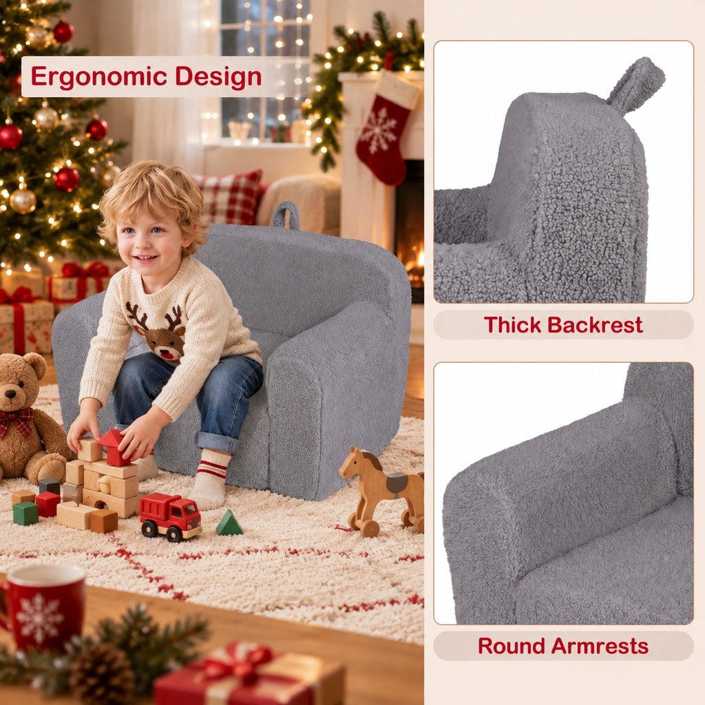 Airfind Youth Couch Portable Youth Sofa with Anti-slip Base, Teddy Fleece Fabric, for 3 and Years Old, 24.5 Inch X 16 Inch X 16 Inch, Gray