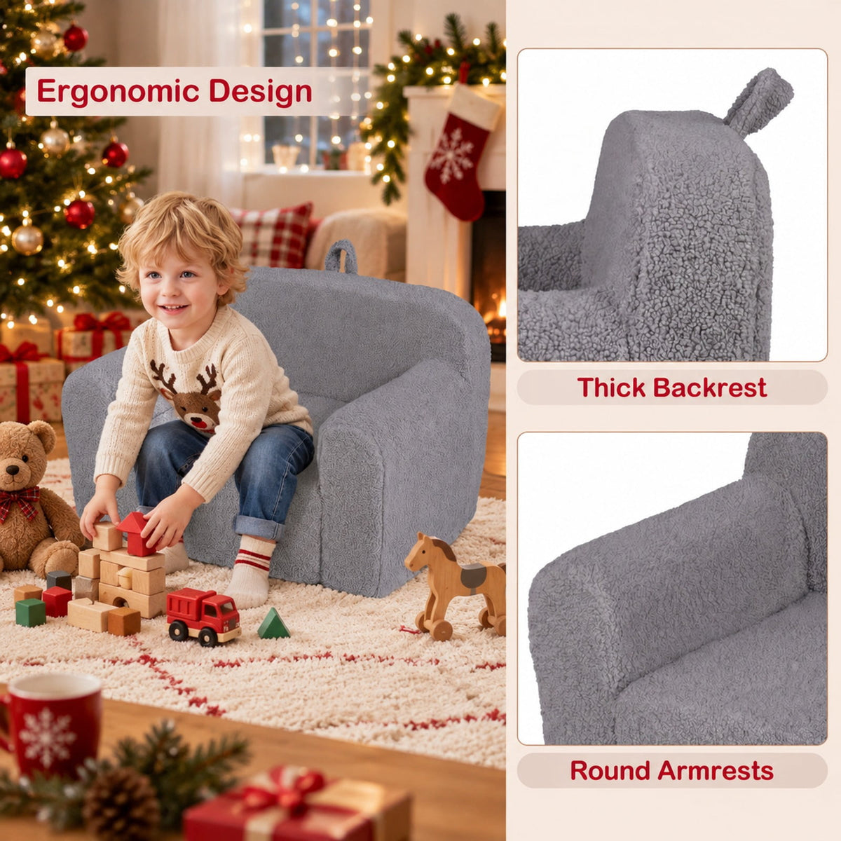 Airfind Youth Couch Portable Youth Sofa with Anti-slip Base, Teddy Fleece Fabric, for 3 and Years Old, 24.5 Inch X 16 Inch X 16 Inch, Gray
