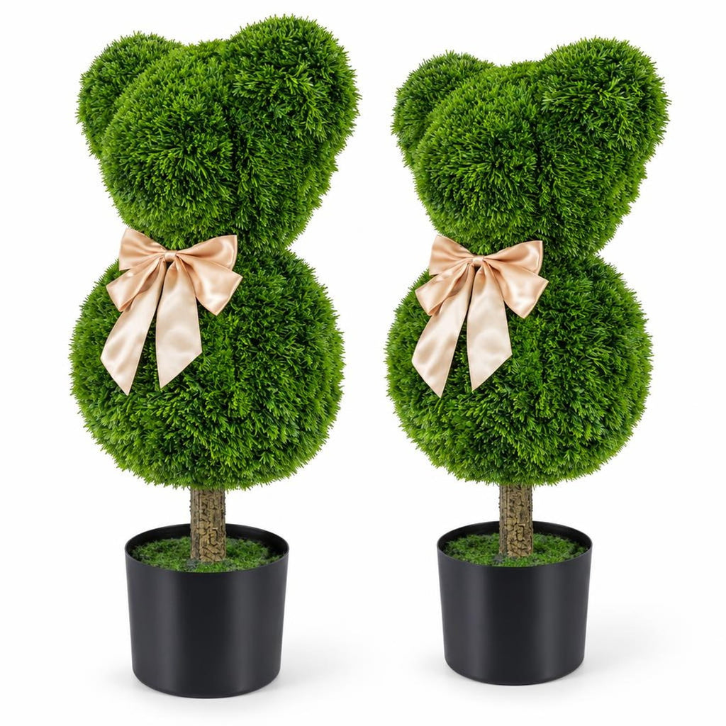Airfind 2 Pieces Bear Topiary Trees with Pots Sun-resistant Bear, PE PP Cement Frame, 10 Inch x 9 Inch x 24.5 Inch Pot Footprint, Green + Golden
