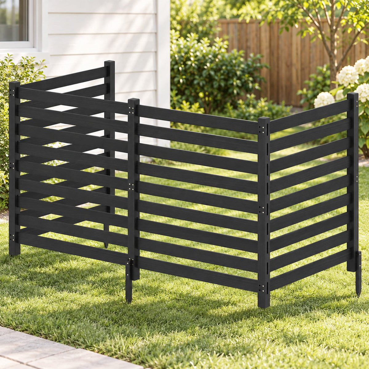 Airfind 4-Panel Wooden Outdoor Privacy Fence with Ground Stakes, Fir Wood Frame, Black, Product Dimensions of Each Screen 38.5 Inch