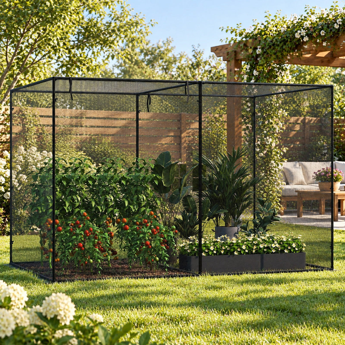 AIRFIND Garden Plant Cage 10 x 6.5 x 6.5 ft, Walk-In Crop Protection Enclosure with Mesh Netting, Zippered Roll-Up Doors and Carry Bag, Black