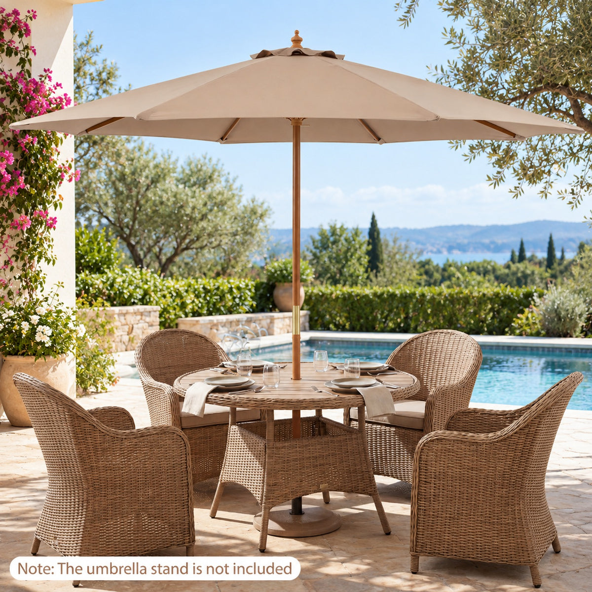 Airfind 9 FT Patio Umbrella Outdoor Table Market Umbrella with 8 Sturdy Bamboo Ribs, Polyester Fabric Bamboo Umbrella Frame, Brown