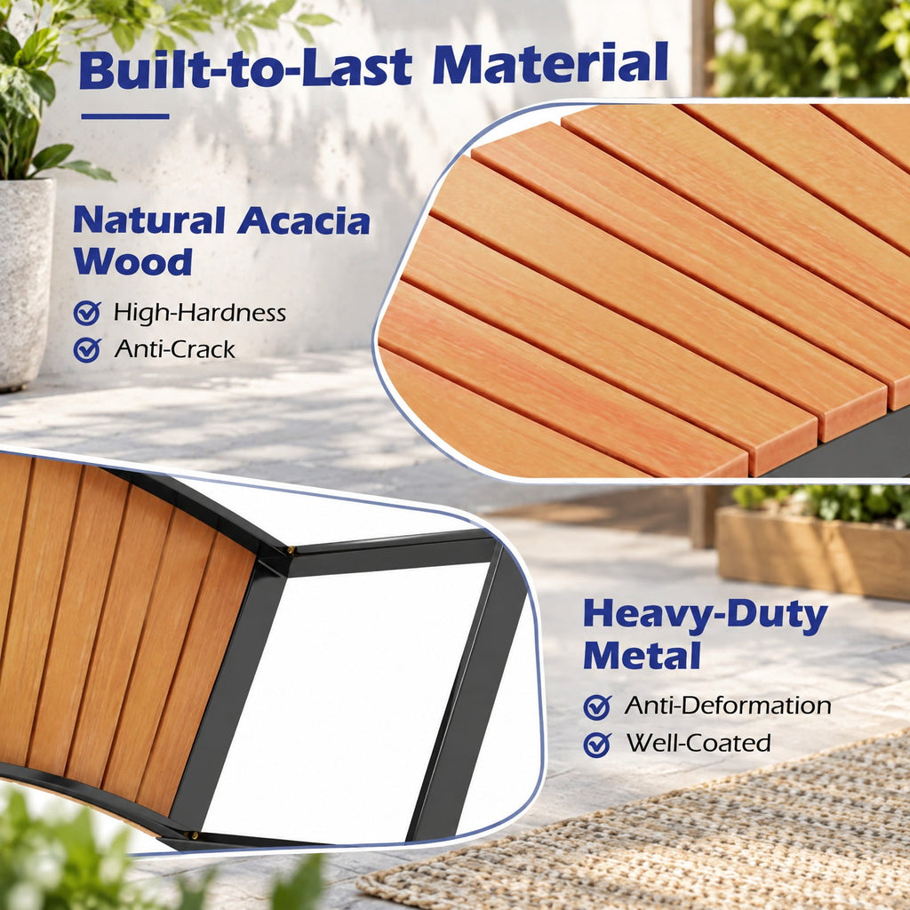 Airfind Patio Curved Bench with Slatted Seat and Metal Legs-1 Piece, 57.5 x 23 x 18Seat Depth 16Weight Footprint