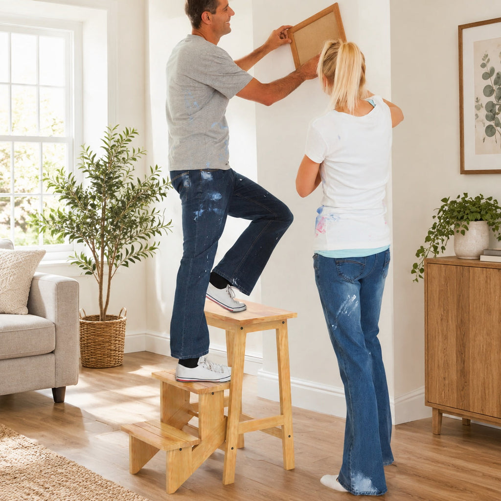 Airfind 3-in-1 Rubber Wood Step Stool with Convenient Handle, Rubber wood Frame, 22 x 16 x 24 Footprint, Natural