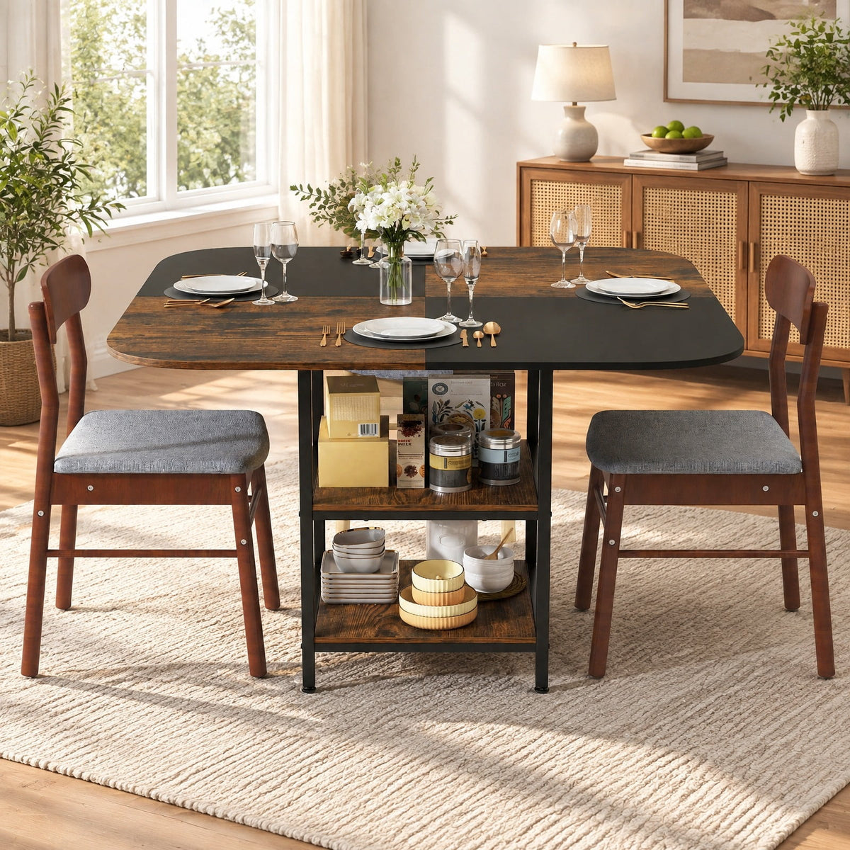 Airfind 47.5 inch Modern Dining Table Square Kitchen Table with Mix-colored Tabletop, 176 lbs Capacity, Engineered Wood Metal Frame, Coffee