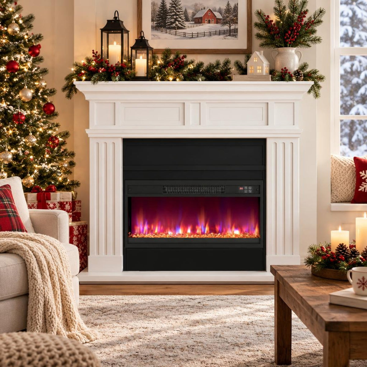 Airfind 18/23/26 Inch 1500W Electric Fireplace Insert with Remote Control-26 inches, Metal Tempered Glass Frame, 19.3in x 4.8in x 17.7in Footprint