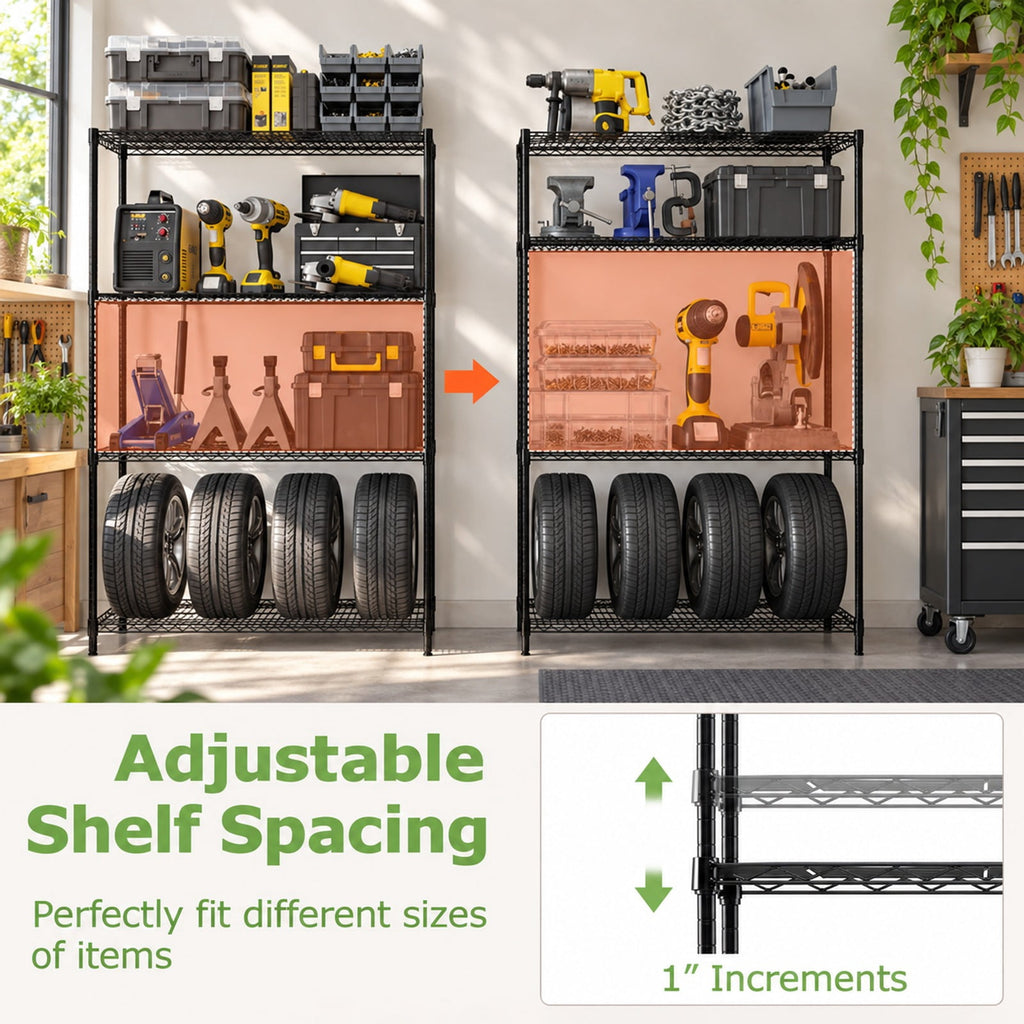 Airfind Set of 2 4-Tier Metal Storage Shelving Unit with V-Shaped Wire Rack, 3200 lbs Capacity, Metal Frame, 48 x 18 x 72.5 Total Footprint