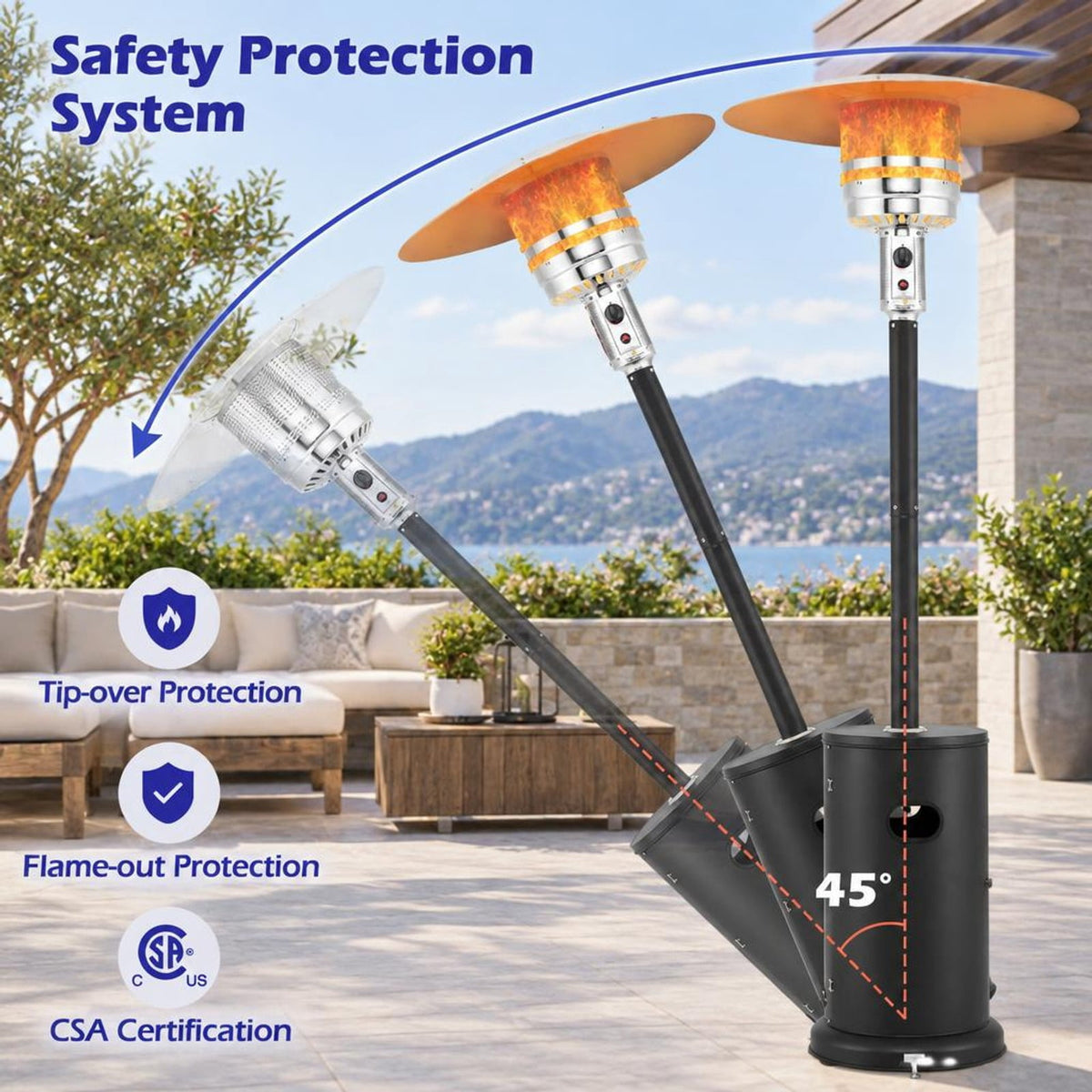 Airfind 50000 BTU Propane Patio Heater with Round Table Design, Aluminum 304 Stainless Steel Metal Frame, 32 x 87 Footprint, Black