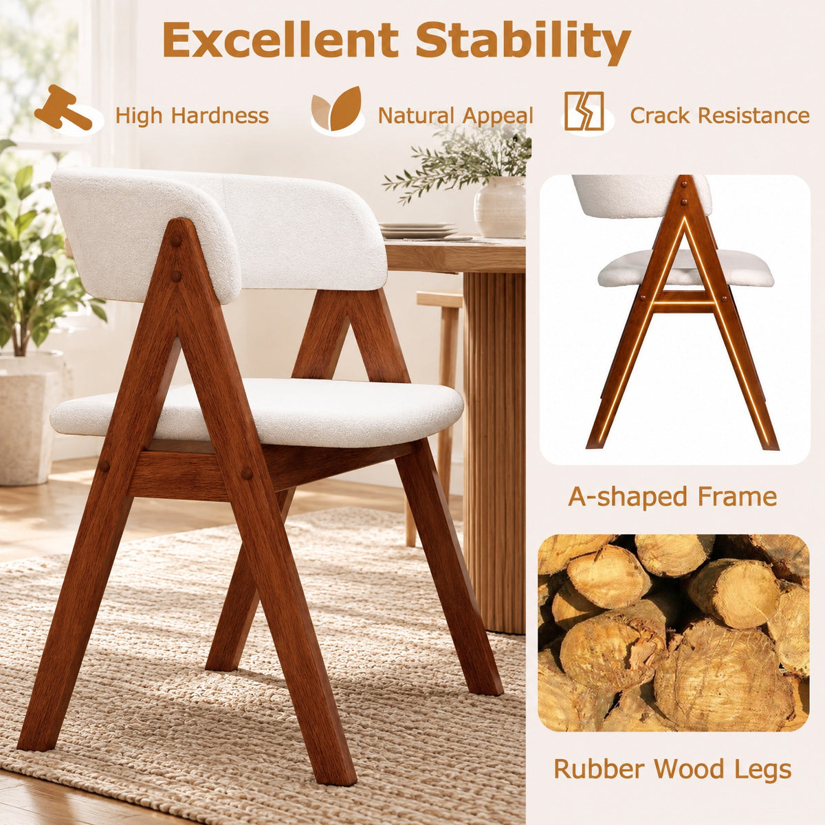 Airfind Wooden Dining Chair Set of 2 Mid-Century Modern Sherpa Upholstered Kitchen Dining Room Chairs, Chair 280 lbs Capacity, Walnut