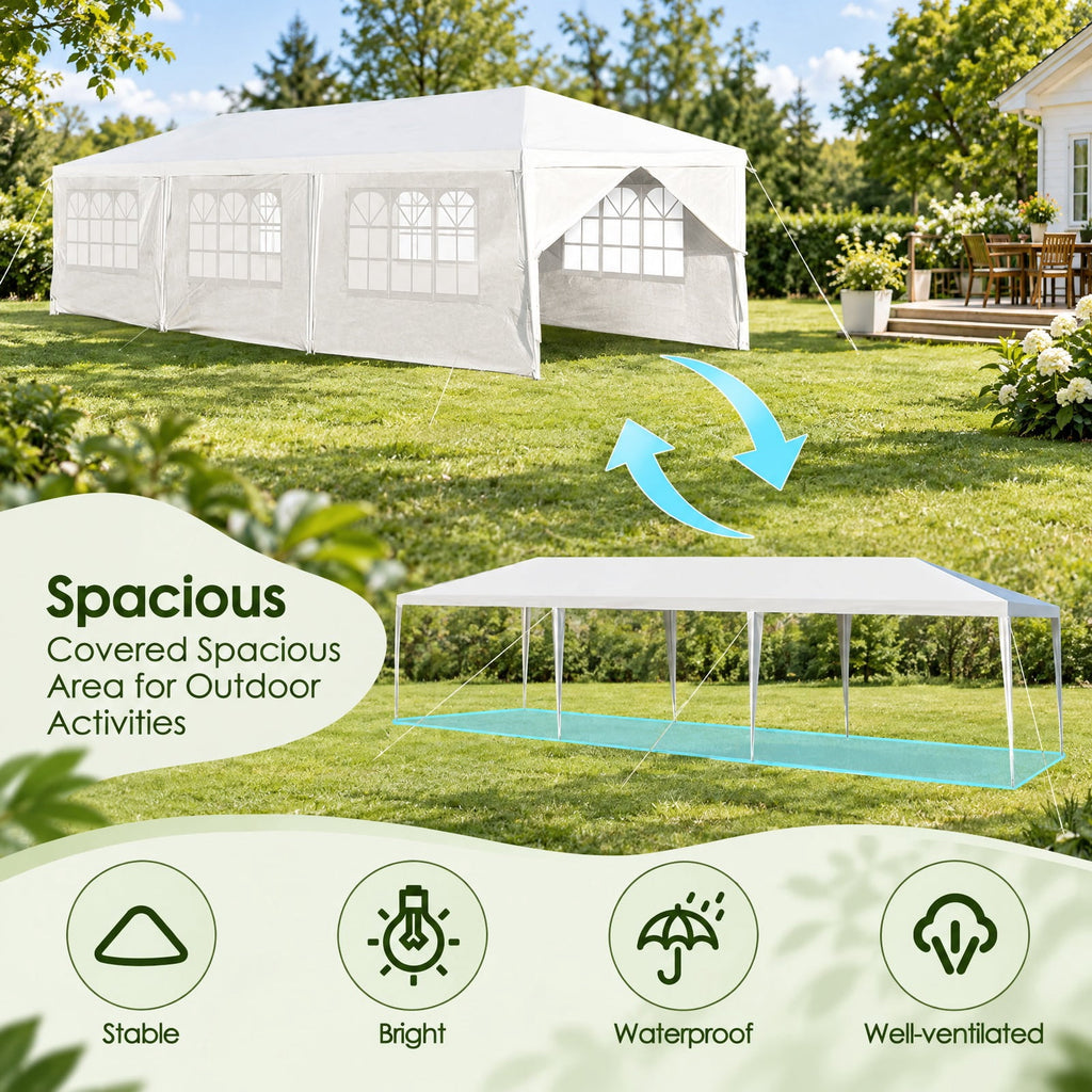 Airfind 10 x 30 Feet Outdoor Canopy Tent with 6 Removable Sidewalls and 2 Doorways, 10 x 30 x 8.5 Footprint, White