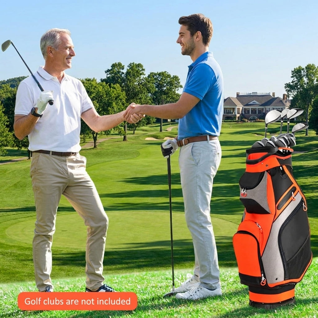 Airfind Golf Cart Bag with 9-Way Top and Insulated Cooler Pocket featuring matching headcovers with a velour-lined valuables pocket for cart-mounted rounds, Red