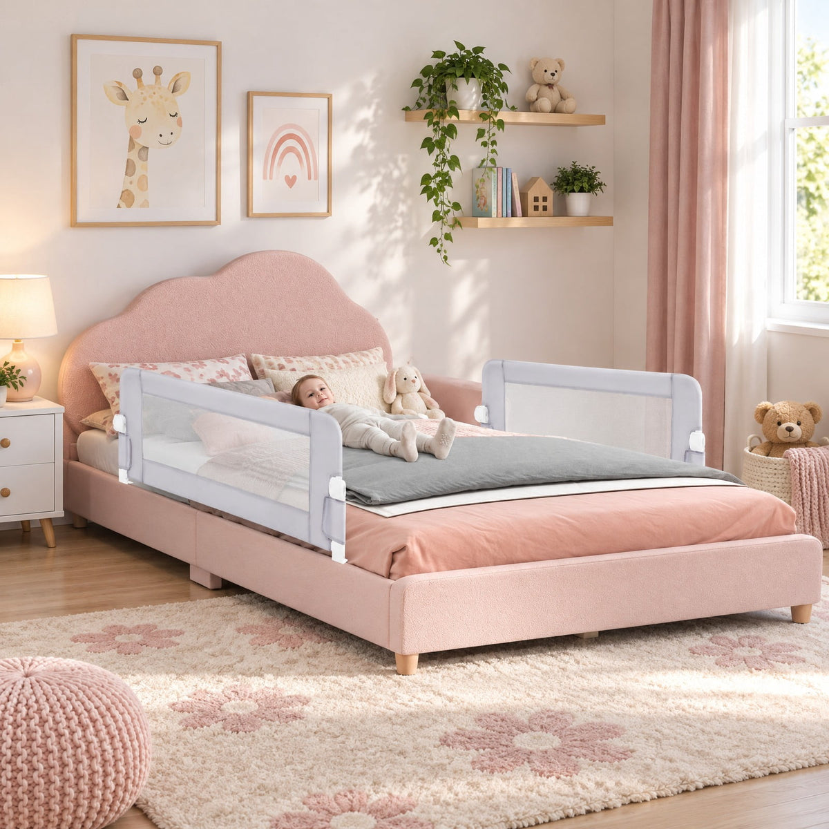 Airfind Foldable Bed Rail Swing Down Baby Bed Guard Rail, Metal Oxford Cloth PP Cotton Frame, 47 x 17 x 15.5（L x H x W） Footprint, White