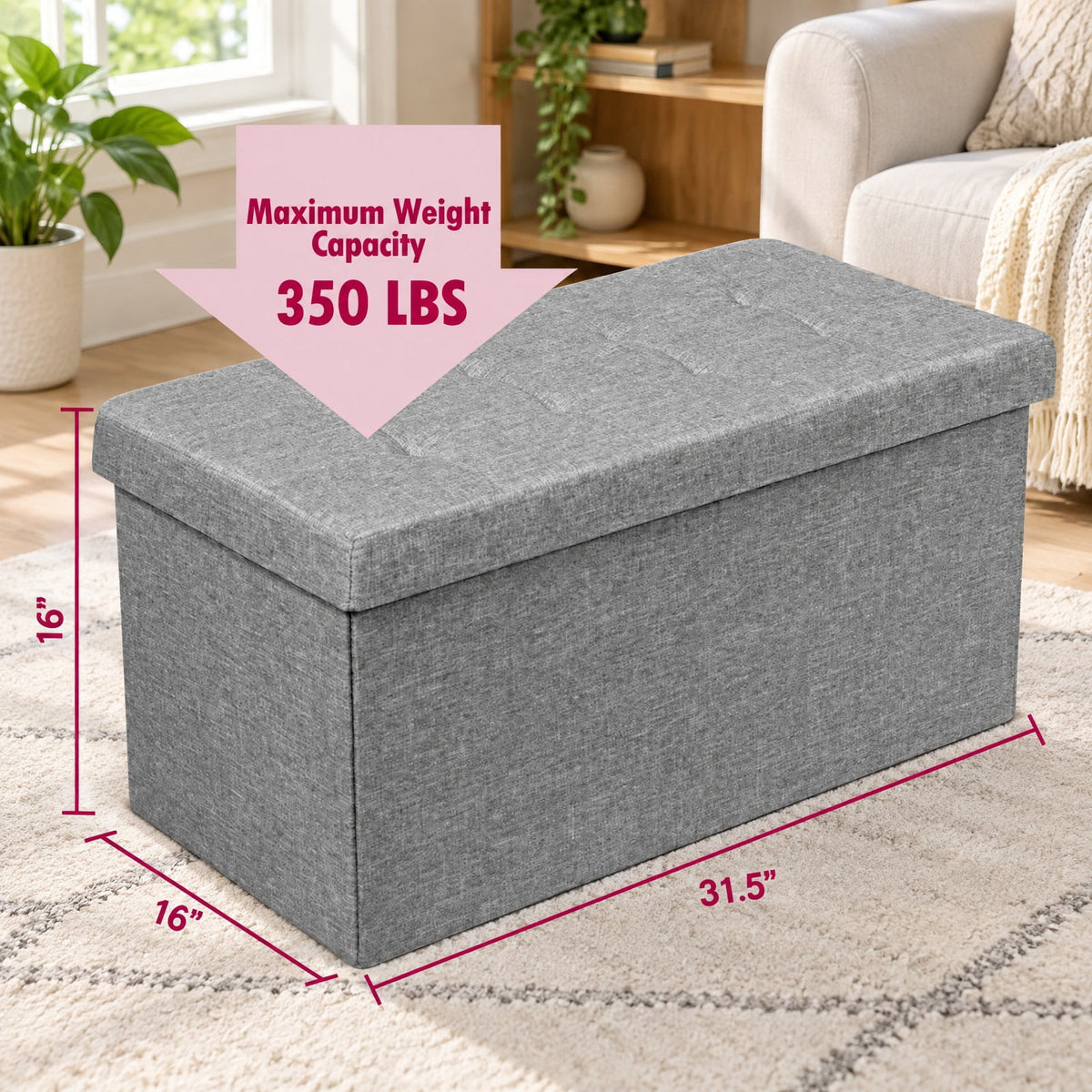 Airfind 31.5 Inch Fabric Foldable Storage with Removable Storage Bin, 350 lbs Capacity, Oxford fabric Frame, 31.5in x 16in x 16in Footprint, Light Gray