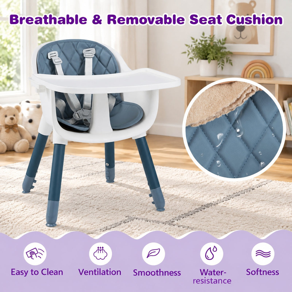 Airfind 4-in-1 Youth Convertible Youth Table Chair Set featuring PU Cushion, 33 lbs Capacity, PU PP Metal Frame, for 6-36 Months, Blue