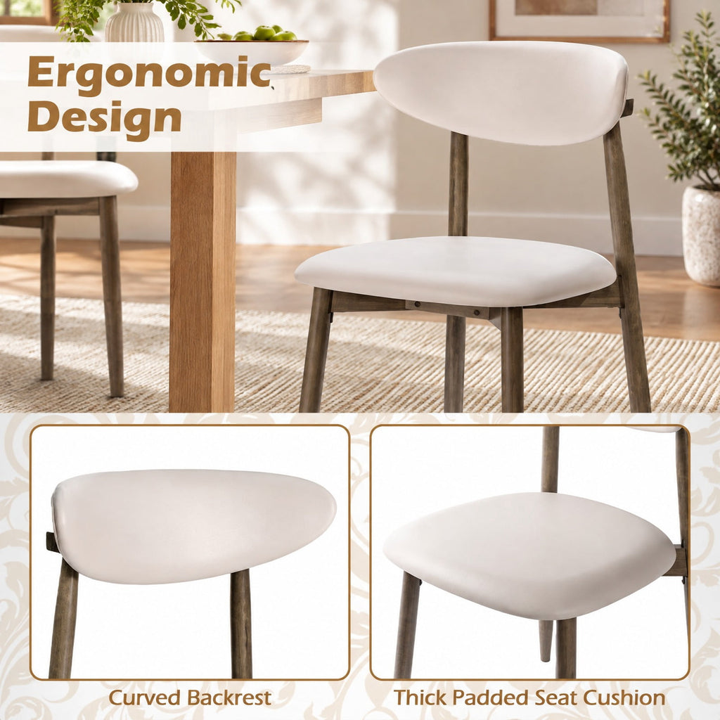 Airfind Set of 2 Wooden Modern Upholstered Dining Chairs with Curved Backrest, Chair 330 lbs Capacity, Rubber Wood Frame, Beige