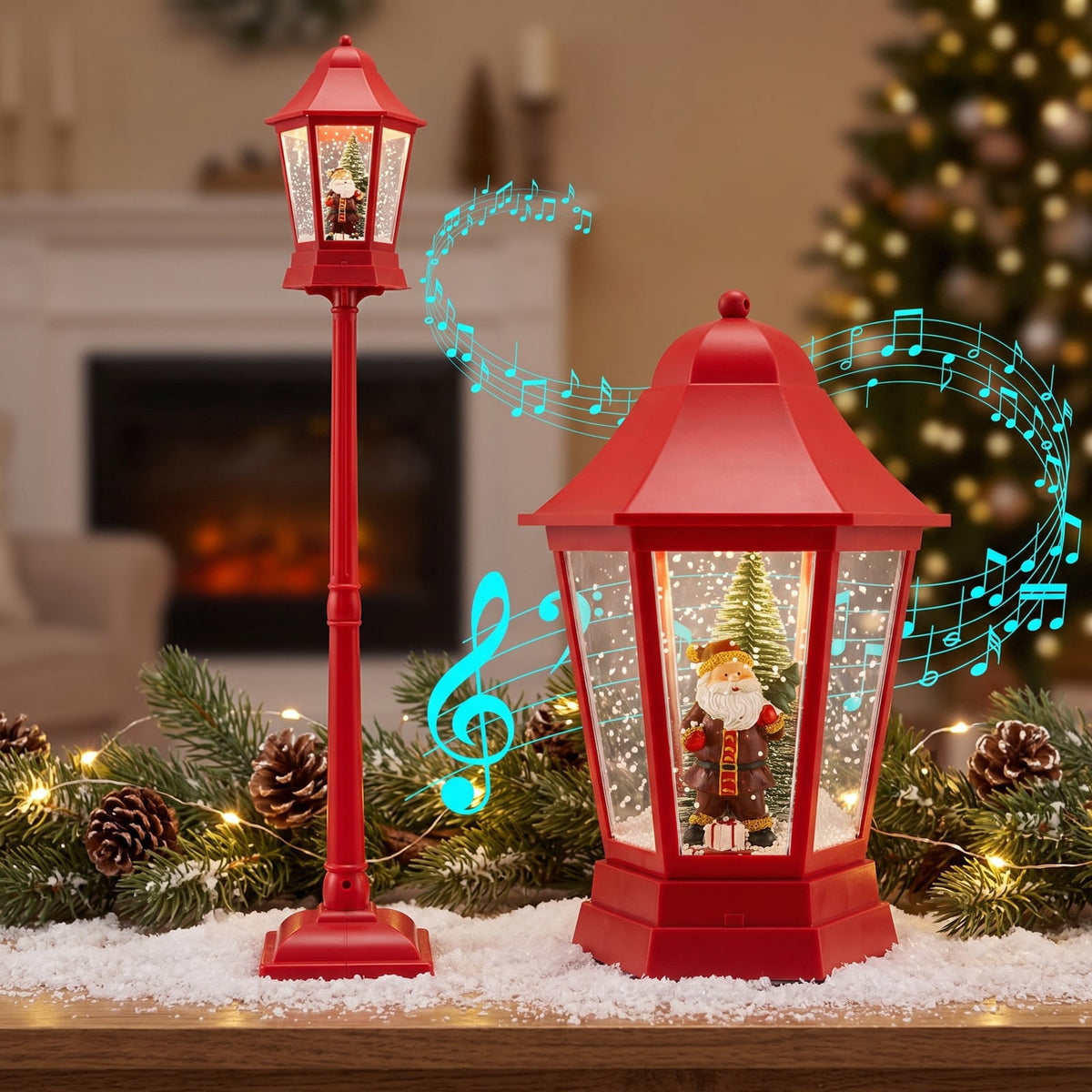 Airfind 5.3 Feet Musical Christmas Street Lamp featuring 60 Warm White LED Lights, ABS PP PVC, 12.5 Inch x 12.5 Inch x 64 Inch Lantern, Red