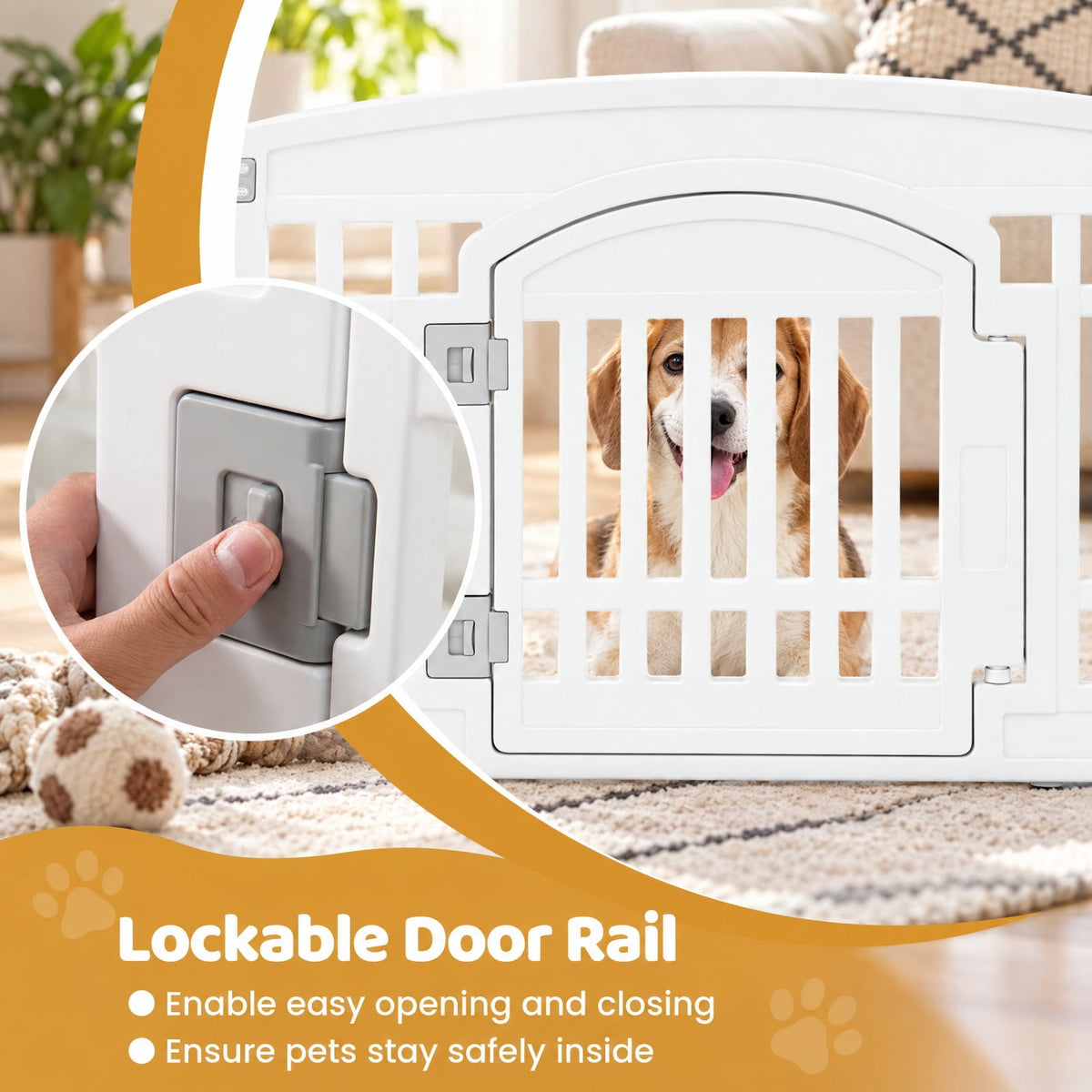 Airfind 6-Panel Plastic Dog Playpen 24 Inch Indoor Outdoor Pet Fence with Locking Door, HDPE Rectangular-shaped Playpen Frame, White