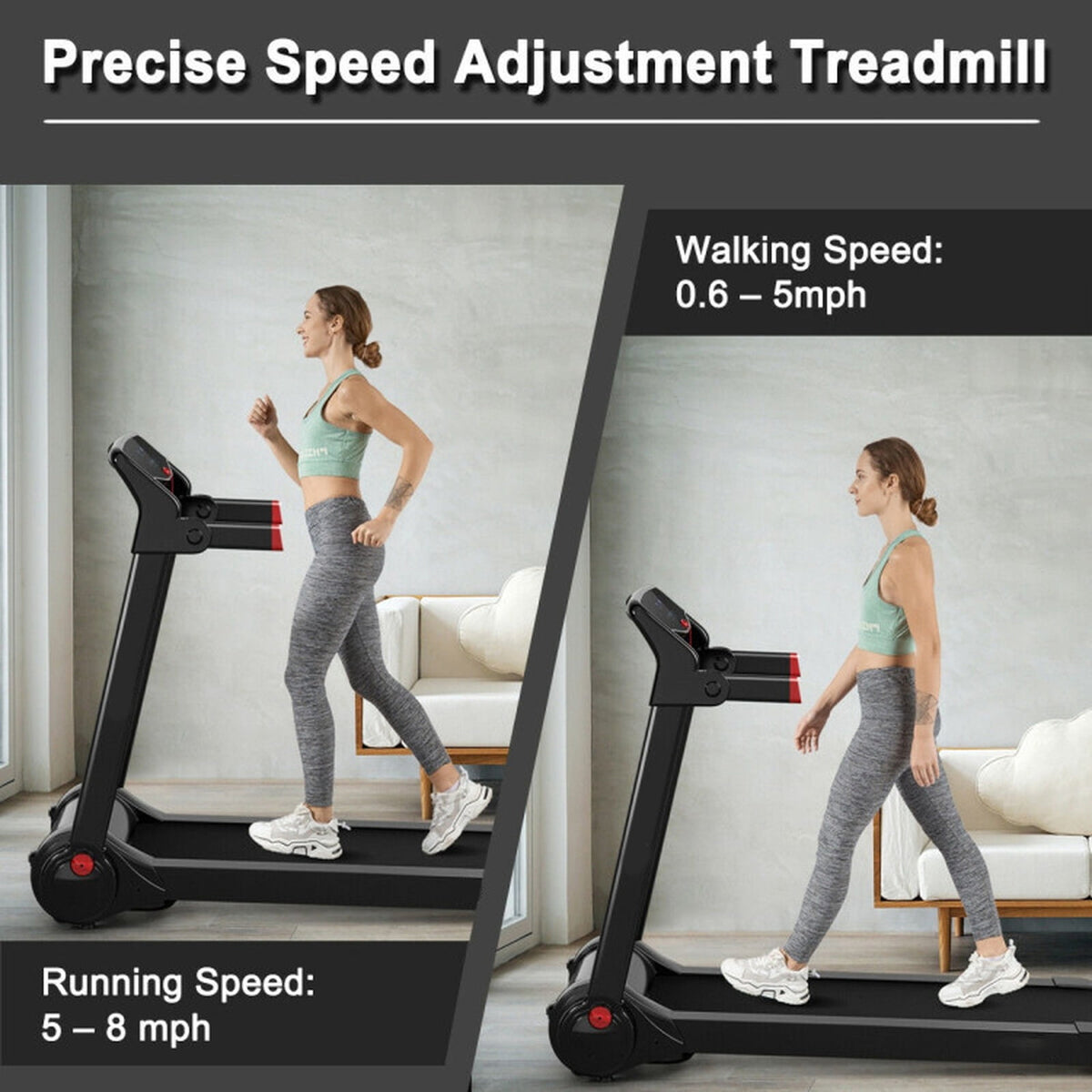 Airfind 3 HP Folding Treadmill with Audio Console Walking Treadmill for Home with Cushioned Deck and Transport Wheels Supports 242 lbs, Red