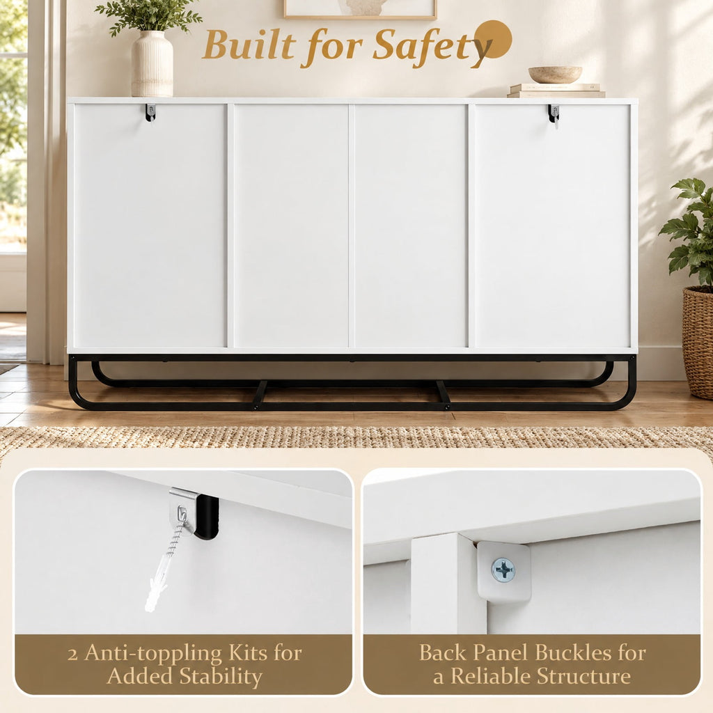 Airfind Modern Buffet Sideboard Cabinet w/ 2 Drawers Adjustable Shelves for Dining Room, 176 lbs Capacity, Engineered Wood Metal Frame, White