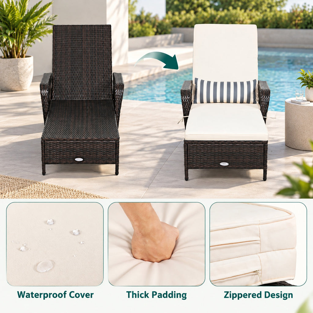 Airfind PE Rattan Chaise Lounge Chair Arm Chair Recliner Adjustable with Pillow, 400 lbs Capacity, Steel PE wicker rattan fabric foam Frame