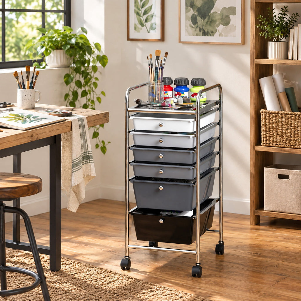 Airfind 6 Drawers Rolling Storage Cart Organizer, Steel Frame, 17 x 13.5 x 30 Footprint, Black, Perfect for any room where space is limited