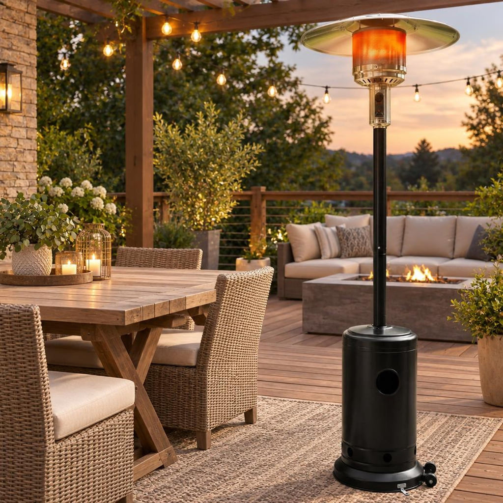 Airfind 50 000 BTU Patio Propane Gas Heater with Stainless Steel Burner, Stainless Steel Metal Aluminum Frame, 32.5in x 86in Footprint, Black