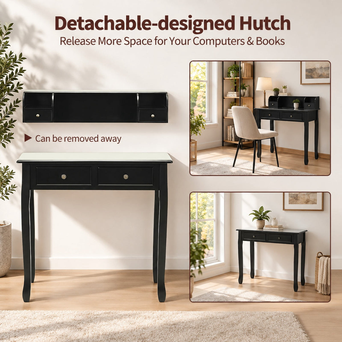 Airfind Writing Desk 2-Tier Vanity Desk Computer Desk with 4 Drawers, 287 lbs Capacity, MDF Frame, 31.5 x 16 x 37 Footprint, Black