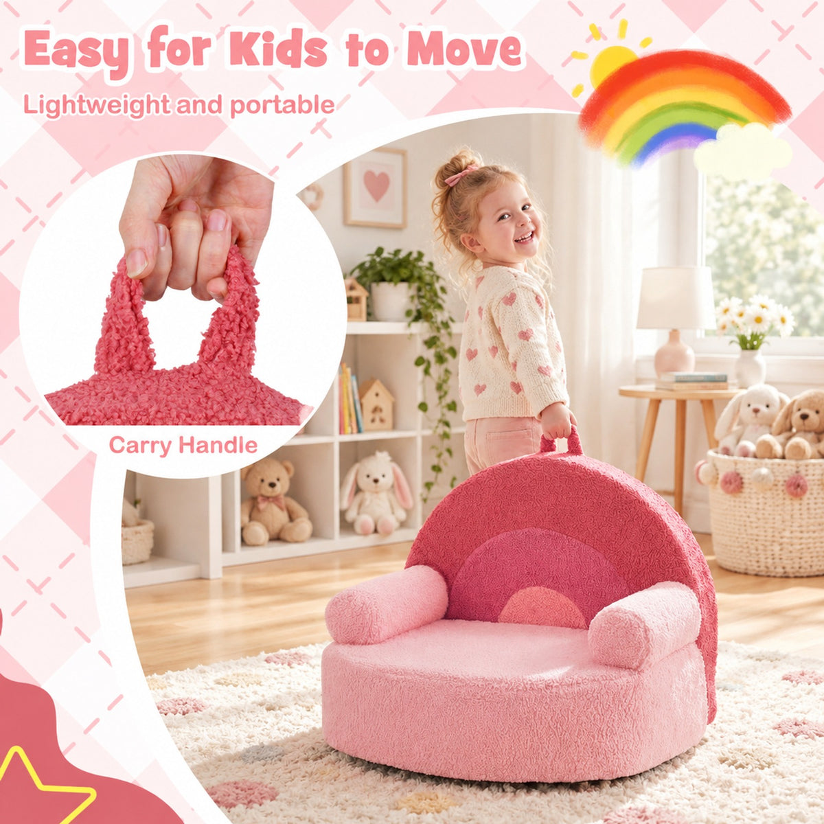 Airfind Kids Sofa Toddler Foam Couch with Soft Fleece Fabric Cover, Teddy Fleece Fabric Frame, for 3+ years old, 21.5in x 17.5in x 17.5in Footprint