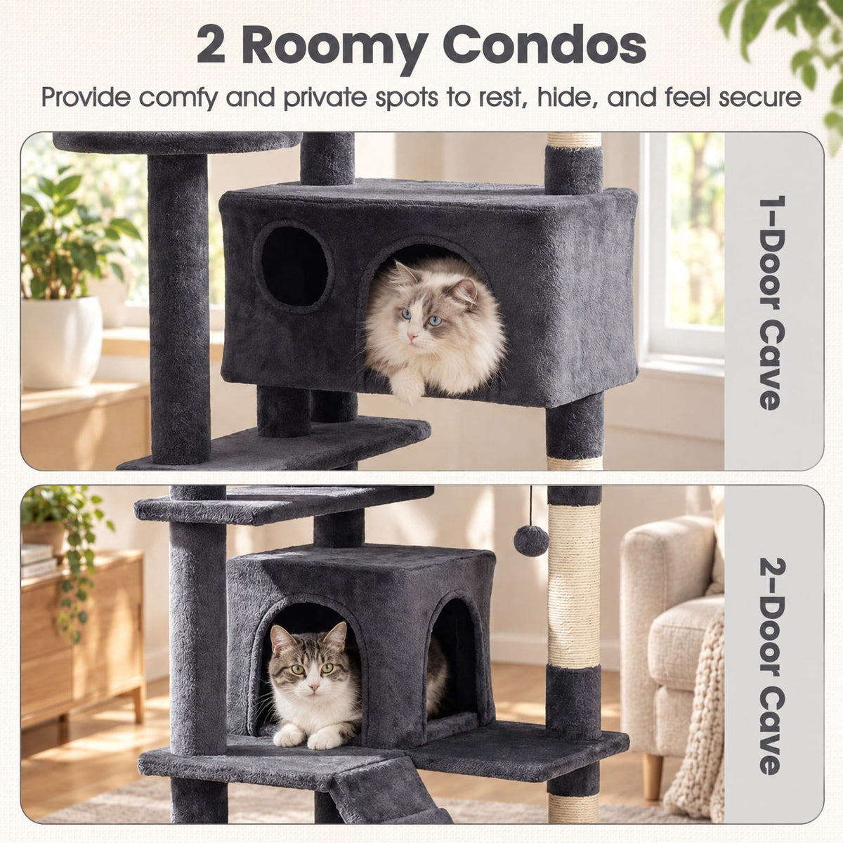 Airfind 52 Inch Tall Cat Tree Tower for Indoor Cats, 22 lbs Capacity, Engineered Wood Sponge Plush Fabric Sisal Frame, Dark Gray