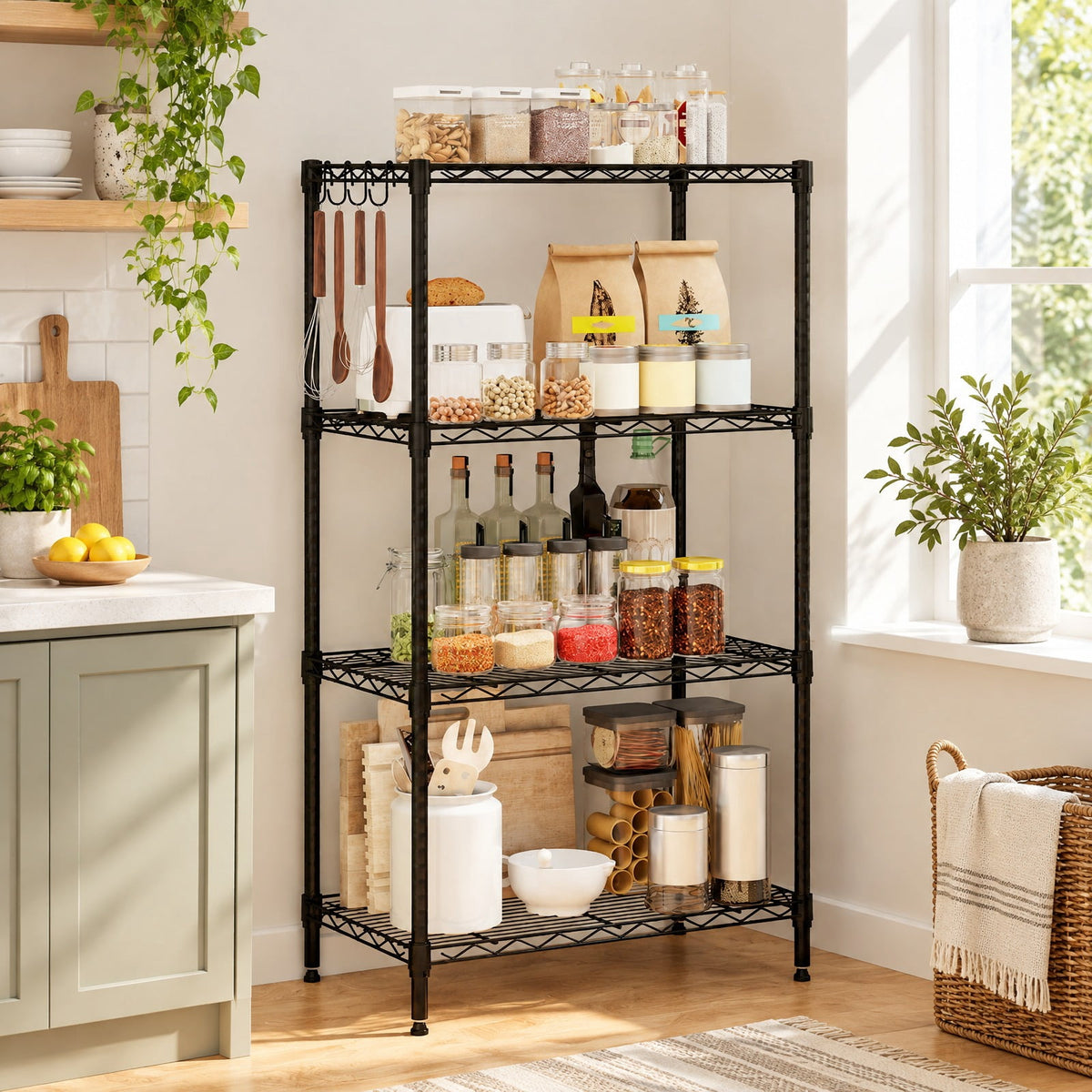 Airfind 4-Tier Metal Storage Shelving Unit with V-Shaped Wire Rack and 600 LBS Capacity, 600 lbs Capacity, Metal Frame, Black
