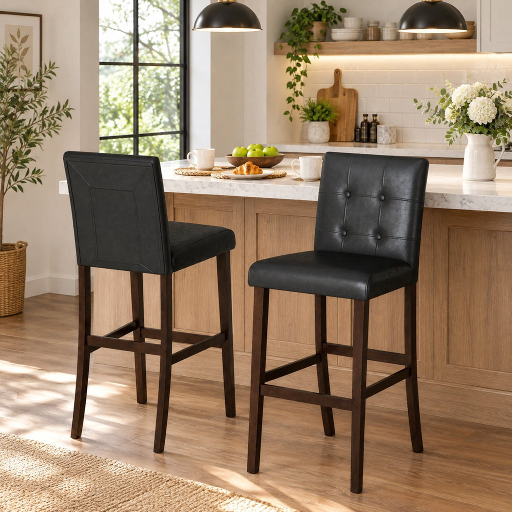 Airfind Set of 2 PVC Dining Leather Bar Stools with Solid Wood Legs-29 inches, 243 lbs Capacity, PVC rubber wood Frame, 18.5 Inch x 21 Inch x 39 Inch Footprint