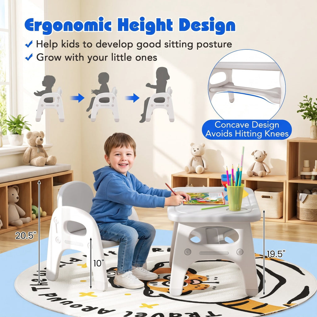 Airfind Kids Activity Table and Chair Set with Montessori Toys for Preschool and Kindergarten, 44 lbs Capacity, HDPE Frame, Gray