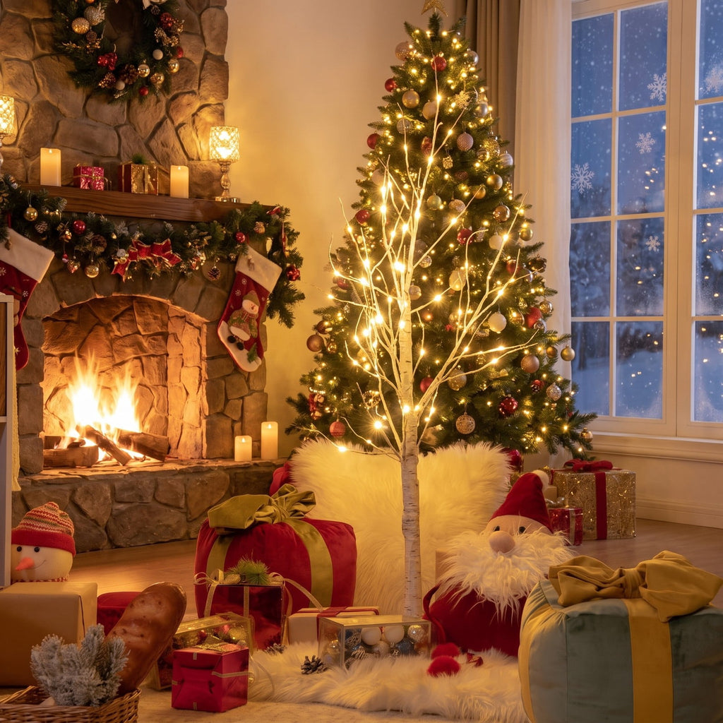 Airfind Pre-lit White Twig Birch Tree for Christmas Holiday with LED Lights-4 ft, metal plastic Height: 4/5/6 ft Frame, White