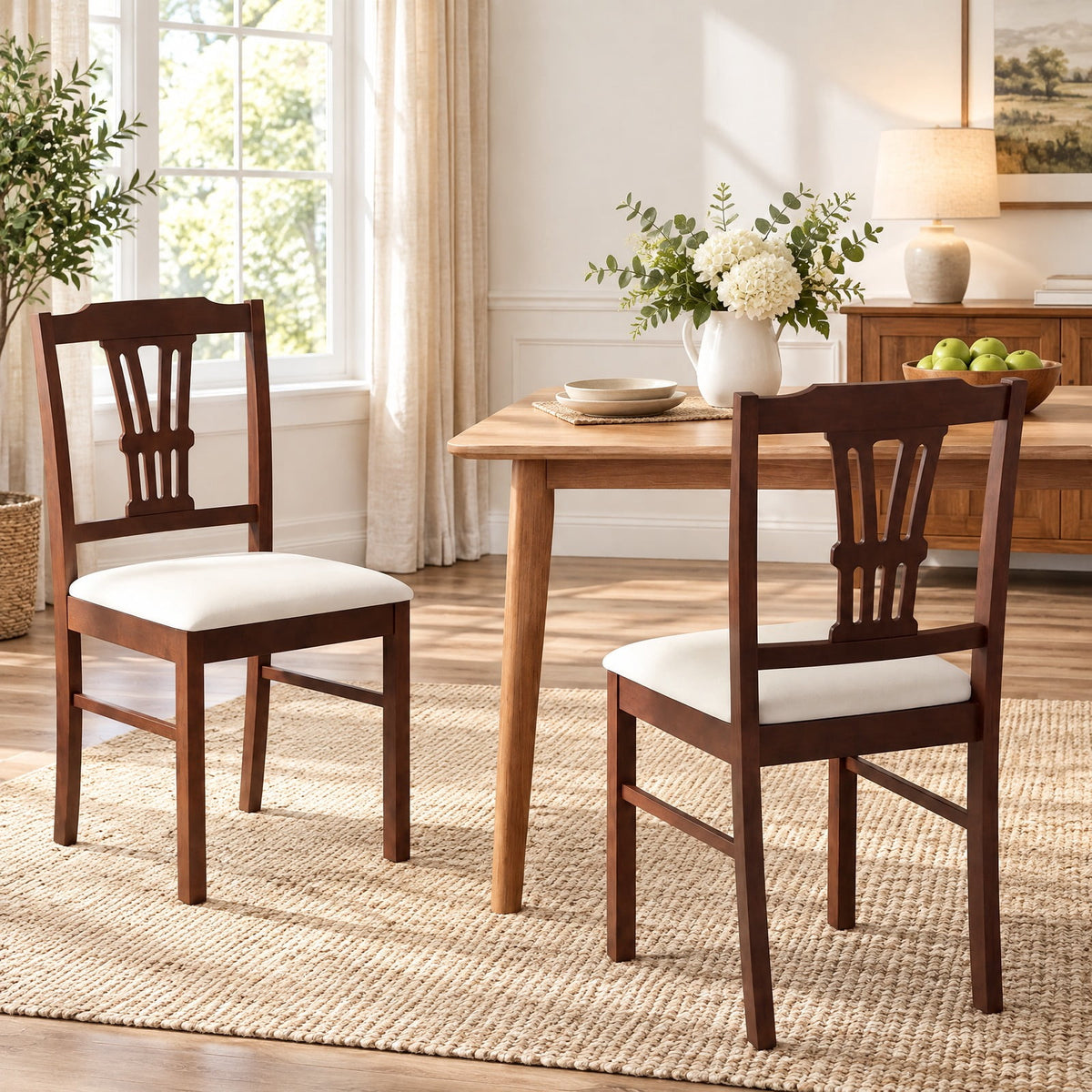 Airfind Wooden Dining Chairs Set of 2 Upholstered Kitchen Chairs with Solid Rubber Wood Frame, 330 lbs Capacity, 18.5 x 17 x 35 Footprint, Beige