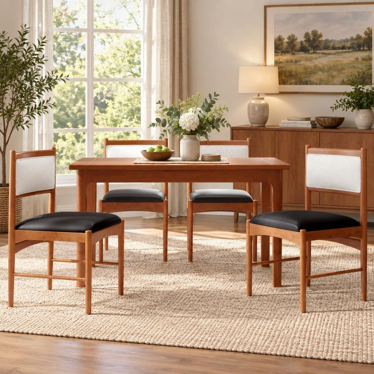 Airfind Wooden Dining Chair Set of 2 with Rubber Wood and Faux Sherpa Backrest, Chair 220 Lbs Capacity, 19 Inch X 20 Inch X 34 Inch, Walnut