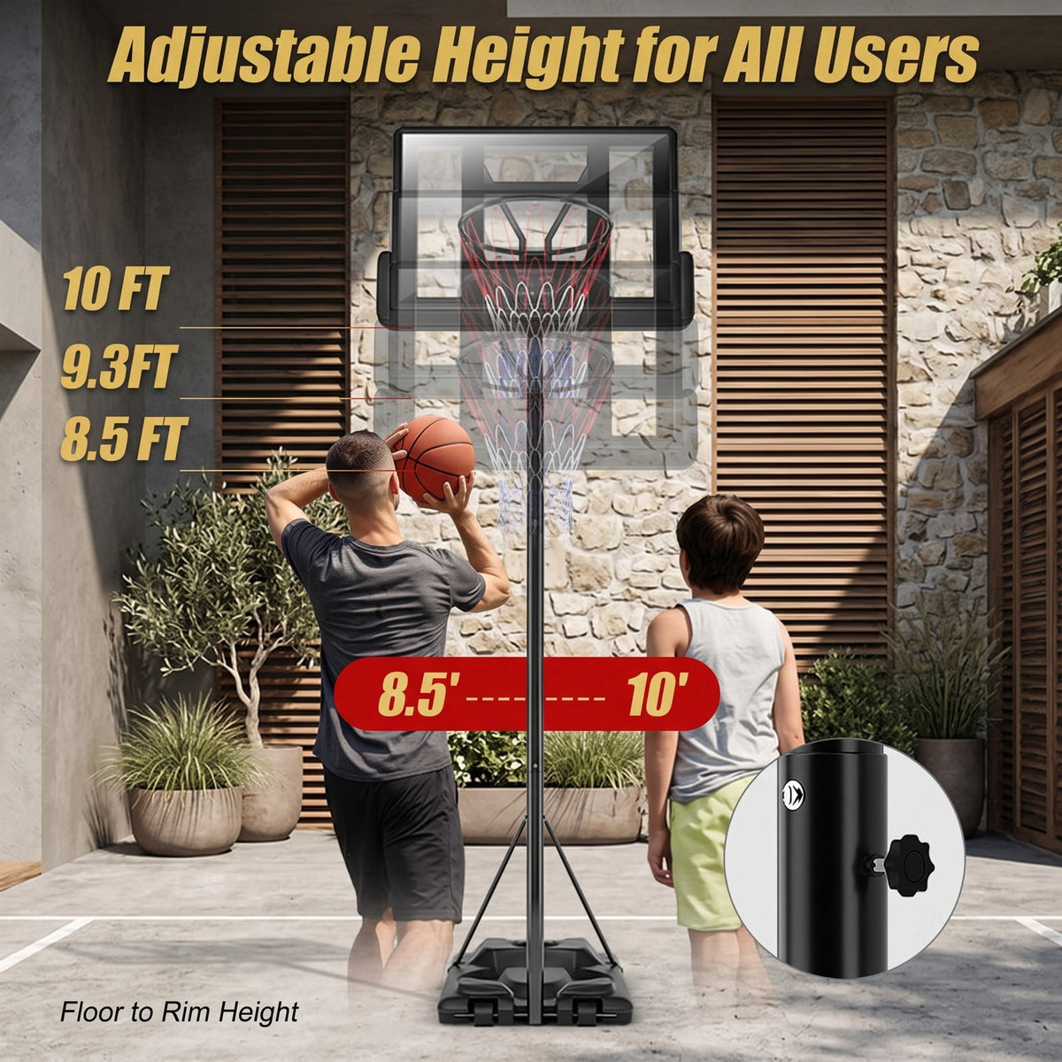 Airfind Portable Basketball Hoop, Height Adjustable 8.5-10 ft Shatterproof Backboard System with Wheels and 2 Nets for Indoor Outdoor Kids Adults Driveway, Black