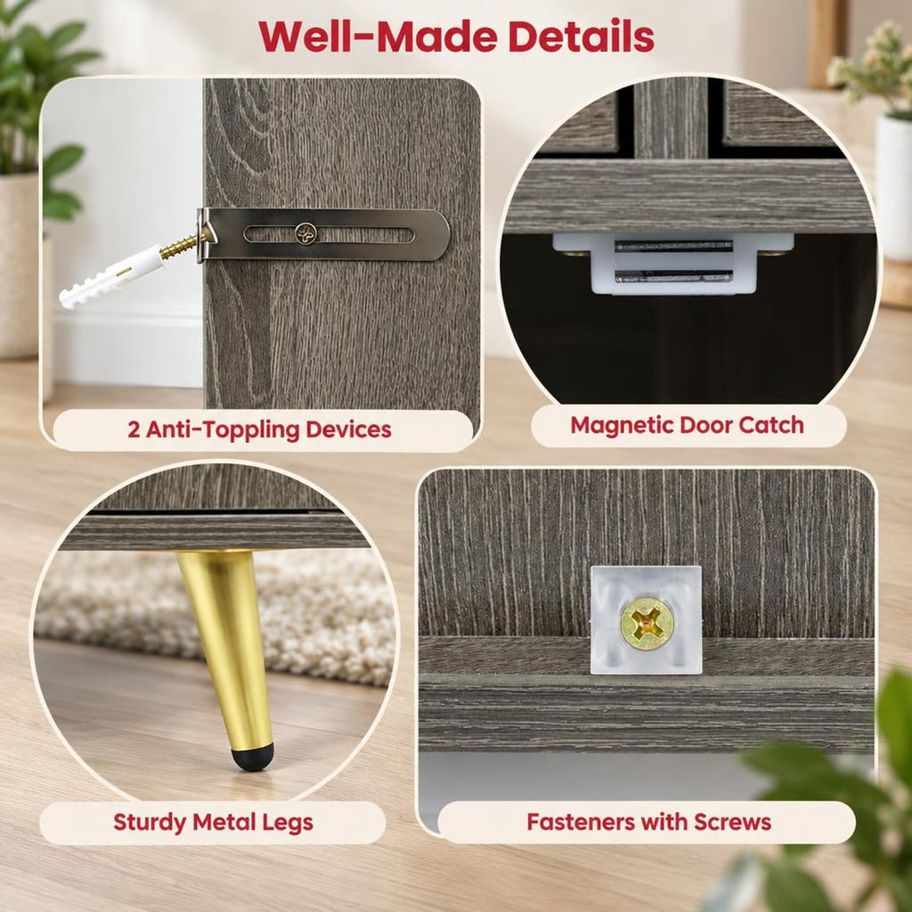 Airfind Bathroom Storage Cabinet Freestanding Floor Cabinet with 2 Drawers and 2 Doors, 44 lbs Capacity, Engineered Wood Metal Frame, Gray