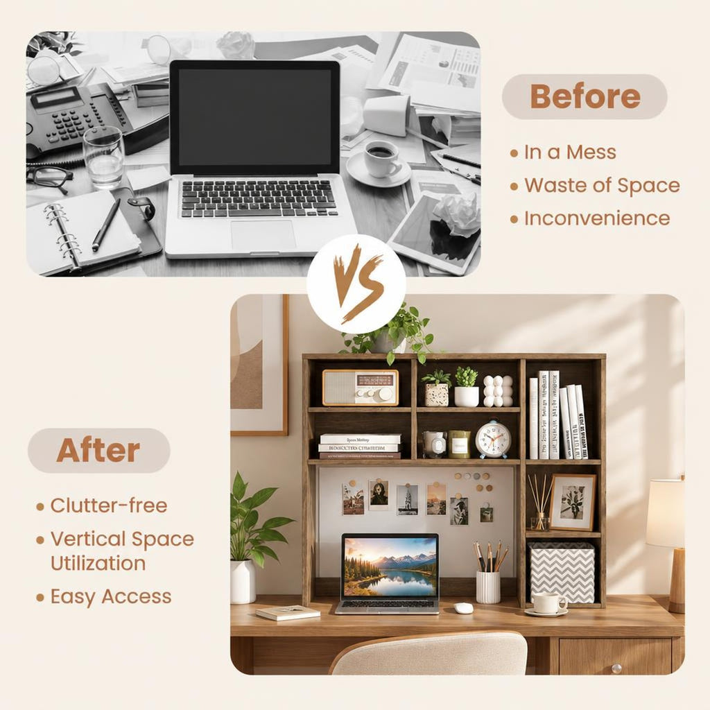 Airfind Desktop Bookshelf with 7 Open Cubbies and 3 Adjustable Shelves, 210 lbs Capacity, Engineered Wood MDF Frame, 37in x 10in x 31in Footprint