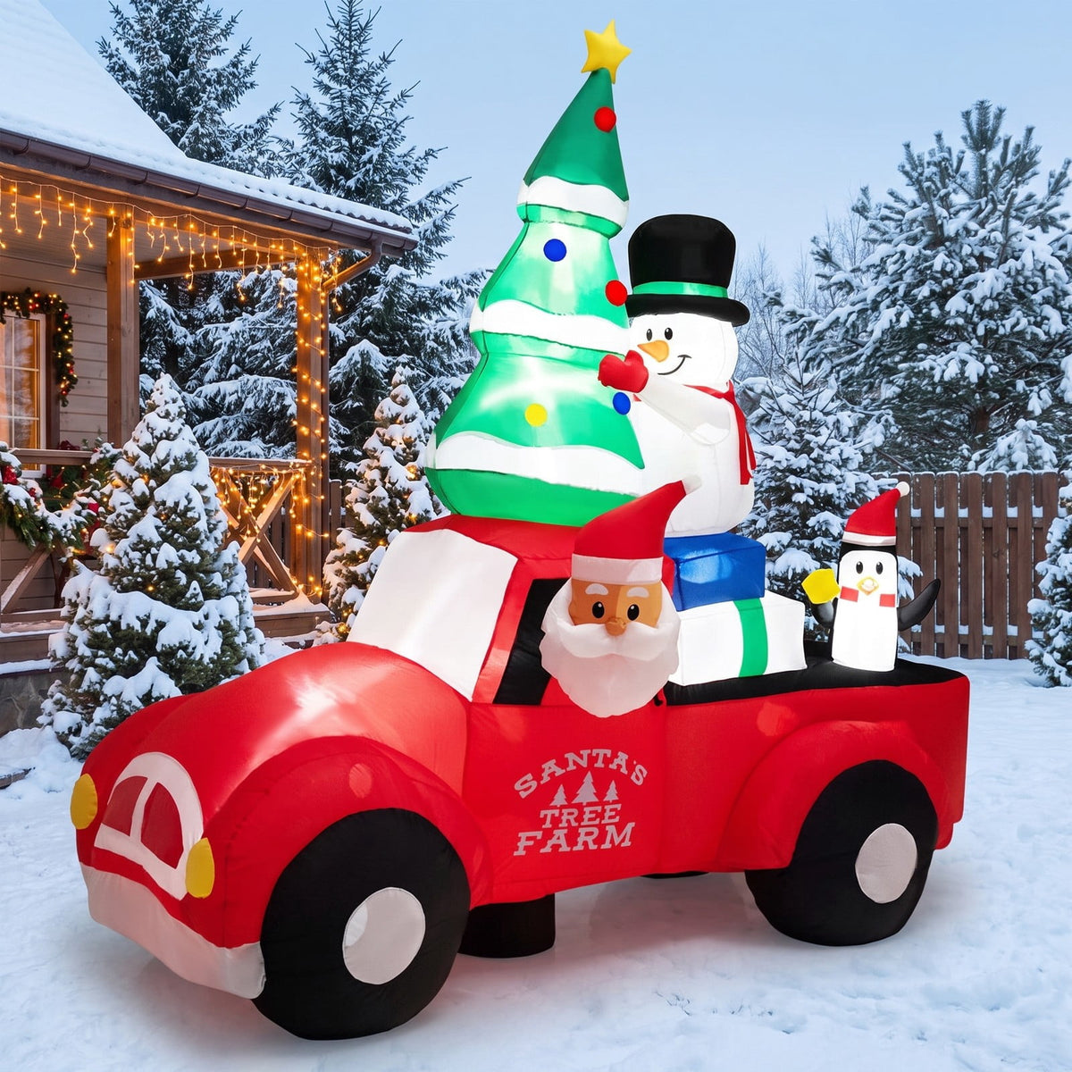 Airfind 8 Feet Wide Inflatable Santa Claus Driving a Car with LED and Air Blower, Polyester Fabric Plastic, 3.1 Inch X 1.6 Inch X 3.1 Inch, Unspecified